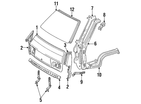 1985 Toyota Van Front Panel, Windshield Glass Diagram
