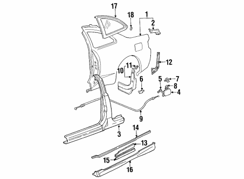 1998 Toyota Celica Quarter Panel & Components, Glass, Exterior Trim, Body Diagram 2 - Thumbnail