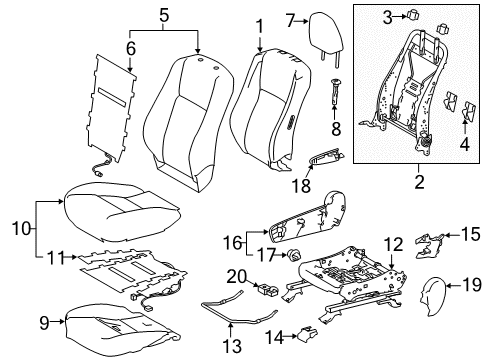 2014 Toyota Highlander Passenger Seat Components Diagram 1 - Thumbnail
