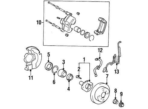 1997 Toyota Tercel ABS Sensor, Front Driver Side Diagram for 89543-10020