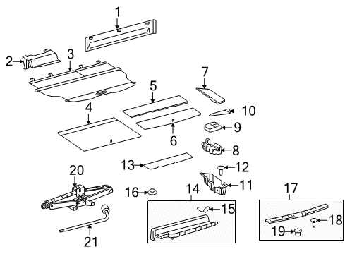 2012 Toyota Highlander Rear Body Interior Trim, Jack & Components Diagram