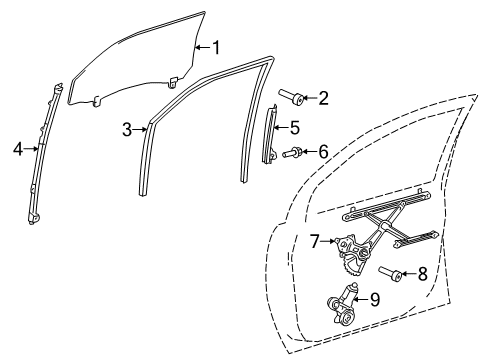 2020 Toyota Sienna Front Door - Glass & Hardware Diagram