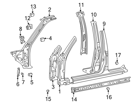 1996 Toyota 4Runner Center Pillar & Rocker, Hinge Pillar Diagram