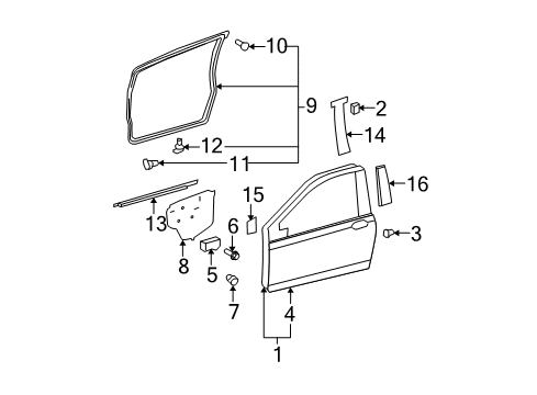2007 Toyota Yaris Window Regulator, Passenger Side Diagram for 69801-52070