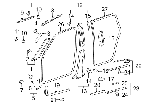 2004 Toyota Highlander Interior Trim - Pillars, Rocker & Floor Diagram