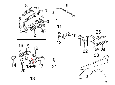 Member, Front Apron To Cowl Side, Lower Front Driver Side Diagram for 53734-33040
