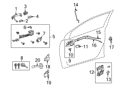 2013 Toyota Corolla Front Door - Lock & Hardware Diagram