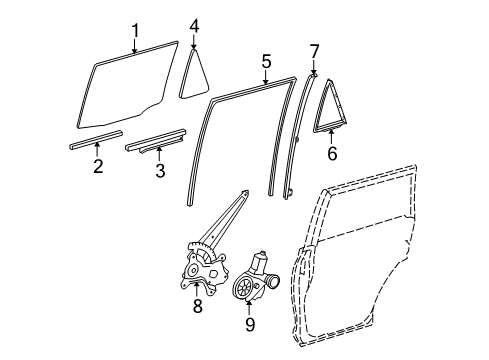 2013 Toyota 4Runner Rear Door - Glass & Hardware Diagram