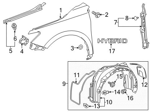 2016 Toyota Camry Fender & Components, Exterior Trim Diagram