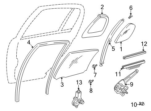 2002 Toyota Prius Rear Door - Glass & Hardware Diagram
