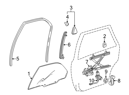 1997 Toyota Camry Rear Door - Glass & Hardware Diagram