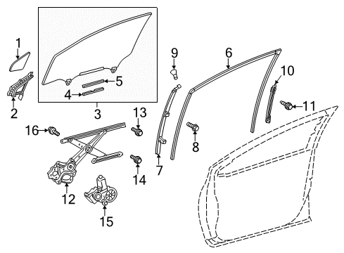 2012 Toyota Prius C Front Door - Glass & Hardware Diagram