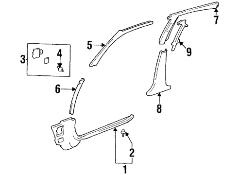 1996 Toyota Corolla Windshield Pillar Trim, Lower Passenger Side Diagram for 62225-12010-P0
