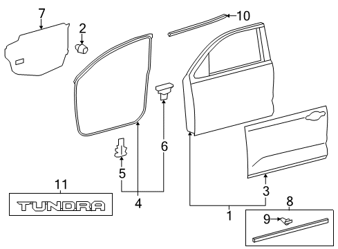2017 Toyota Tundra Front Door & Components, Exterior Trim, Body Diagram 2 - Thumbnail