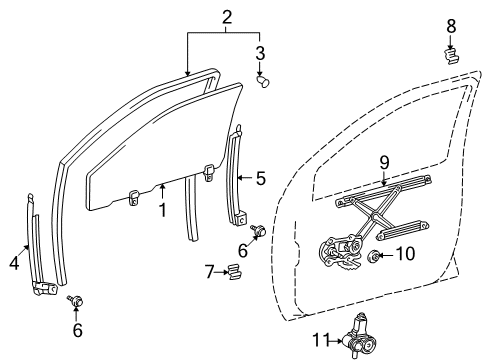 2004 Toyota Echo Door - Glass & Hardware Diagram