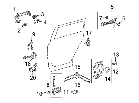 2008 Toyota Highlander Rear Door - Lock & Hardware Diagram 1 - Thumbnail