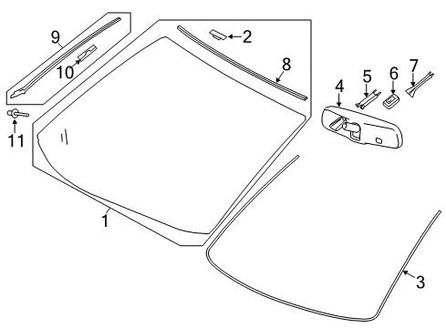 2017 Toyota Highlander Windshield Glass, Reveal Moldings Diagram