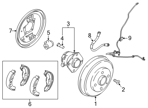 2019 Toyota Yaris Backing Plate, Rear Driver Side Diagram for 47044-WB001