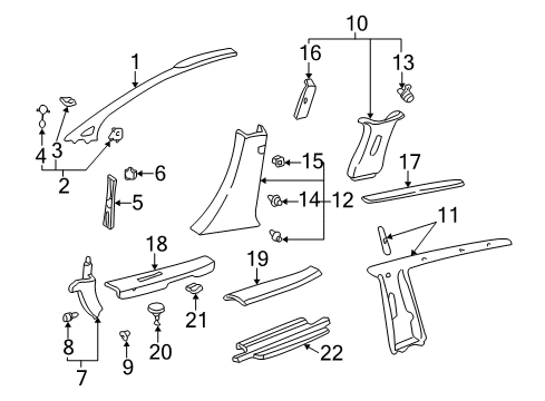 2000 Toyota Sienna Lower Center Pillar Trim Clip, Upper Diagram for 90467-11111