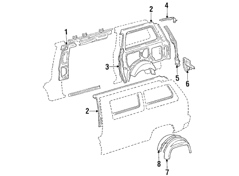 1987 Toyota Van Inner Structure & Rails - Side Panel Diagram
