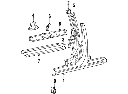 61345-16020 Toyota Inner Pillar, Lower Passenger Side