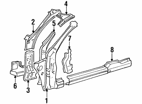 Toyota 61161-20210 Inner Pillar, Upper Passenger Side 61161-20210 Toyota Inner Pillar, Upper Passenger Side