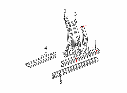 2003 Toyota Corolla Pillar Reinforcement, Passenger Side Diagram for 61037-02903