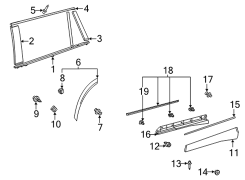 2025 Toyota Highlander Exterior Trim - Rear Door Diagram