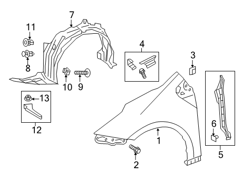 2020 Toyota Prius AWD-e Fender & Components Diagram