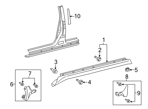 2004 Scion xA Exterior Trim - Pillars Diagram