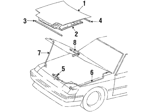 1986 Toyota Celica Hood & Components Diagram