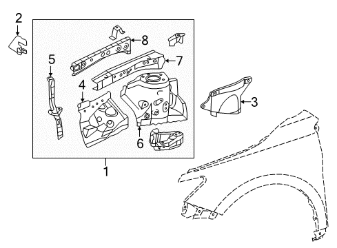2017 Toyota Camry Apron Assembly Plate, Passenger Side Diagram for 53747-06050