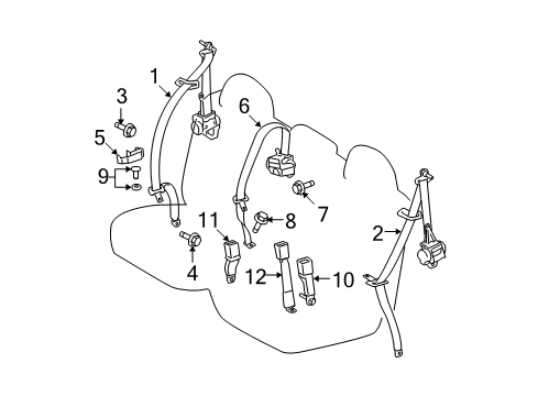 2011 Toyota Highlander Second Row Seat Belts Diagram