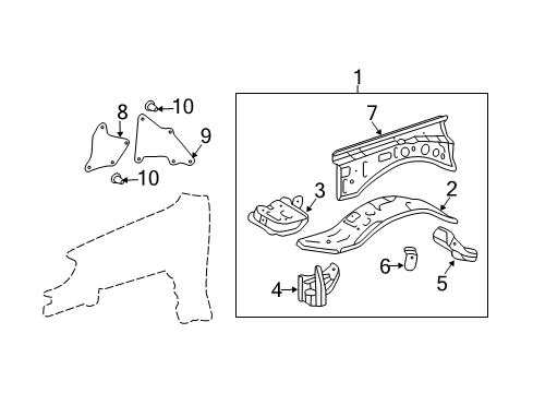 2005 Toyota 4Runner Apron Assembly, Passenger Side Diagram for 53701-3D482