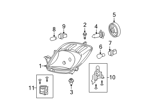 2008 Toyota Yaris Headlamp Components Diagram