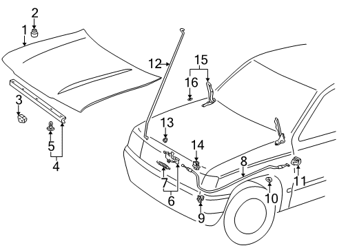 1999 Toyota 4Runner Hood & Components Diagram