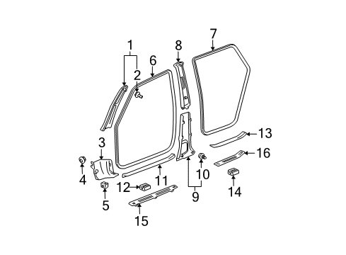 2003 Toyota Matrix Interior Trim - Pillars Diagram