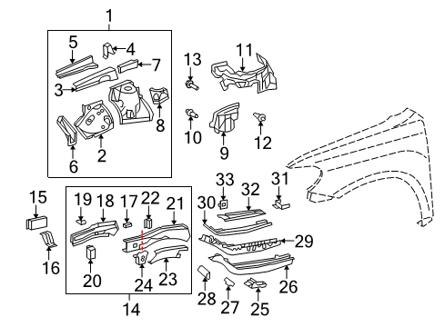 2008 Toyota Highlander Gusset, Driver Side Diagram for 53738-0T011