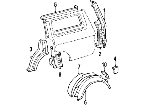 1987 Toyota Land Cruiser Inner Structure & Rails - Quarter Panel Diagram
