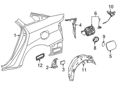 2020 Toyota Mirai Quarter Panel & Components Diagram
