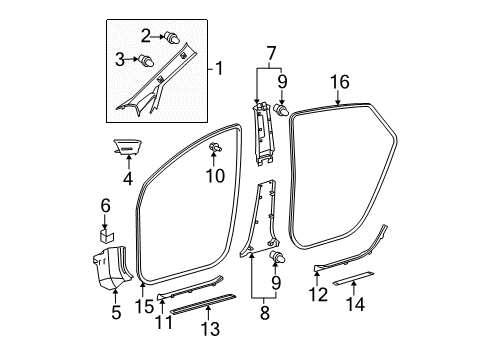 2012 Toyota Prius Plug-In Interior Trim - Pillars Diagram