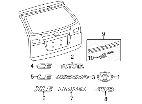 2004 Toyota Sienna Exterior Trim - Lift Gate Diagram