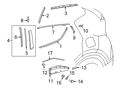 2020 Toyota C-HR Exterior Trim - Rear Door Diagram