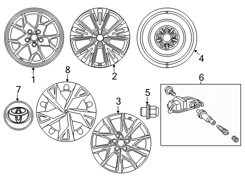 2024 Toyota Prius Prime Wheel Covers & Trim Diagram
