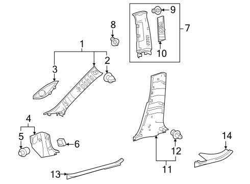2025 Toyota GR Corolla Interior Trim - Pillars Diagram