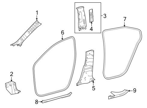 2025 Toyota bZ4X Interior Trim - Pillars Diagram