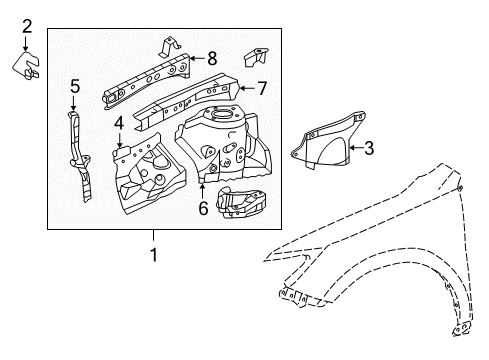 2013 Toyota Camry Apron, Front Fender, Front Passenger Side Diagram for 53711-06120