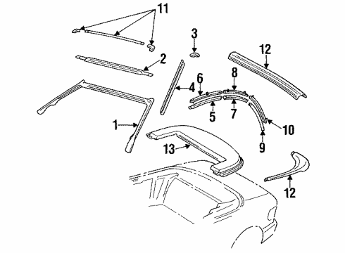 1993 Toyota Celica Headliner Retainer, Driver Side Diagram for 02593-86101