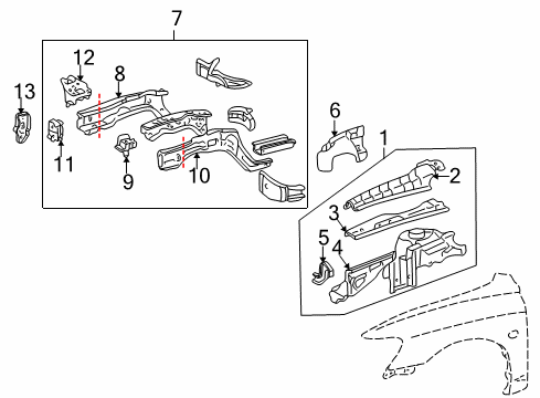 2001 Toyota Avalon Structural Components & Rails Diagram