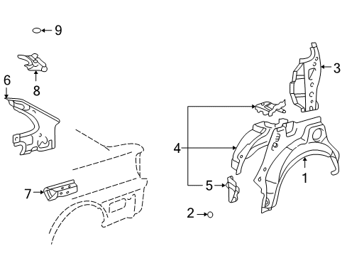 2001 Toyota Echo Inner Structure - Quarter Panel Diagram